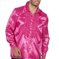 Wilbers Foute Roze Ruchesblouse Satijn