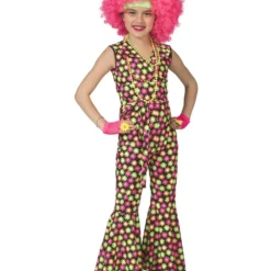 FUNNY FASHION Fluor Flower Power Goes Disco Meisje Kostuum