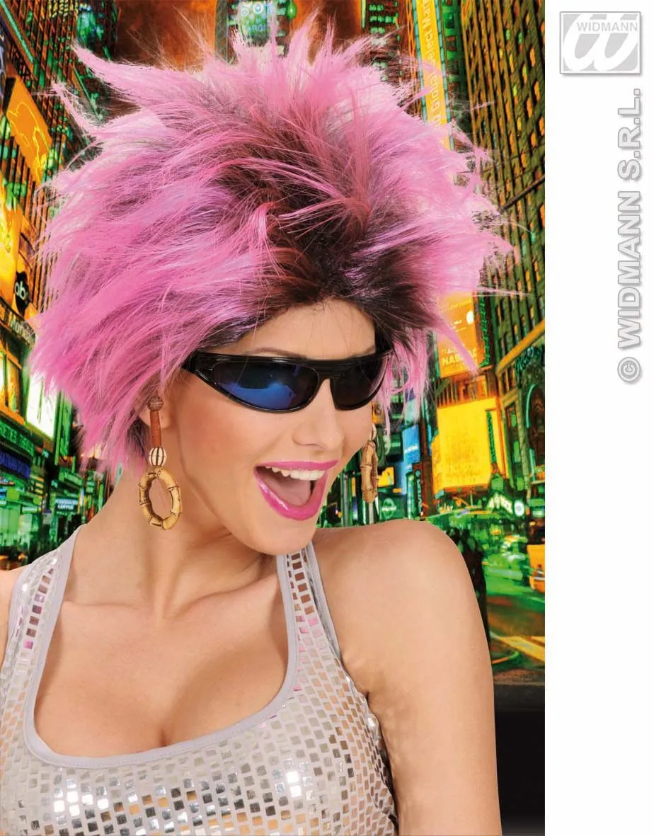 WIDMANN Pruik, Frenzy Roze / Zwart - Afbeelding 2