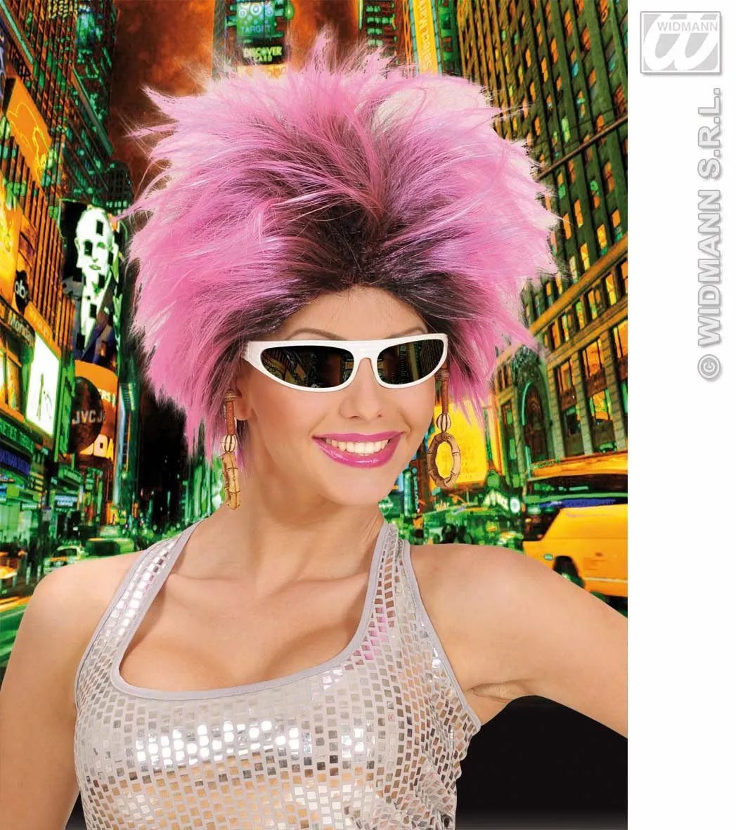 WIDMANN Pruik, Frenzy Roze / Zwart - Afbeelding 3