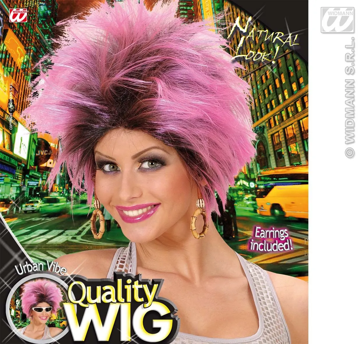 WIDMANN Pruik, Frenzy Roze / Zwart - Afbeelding 4