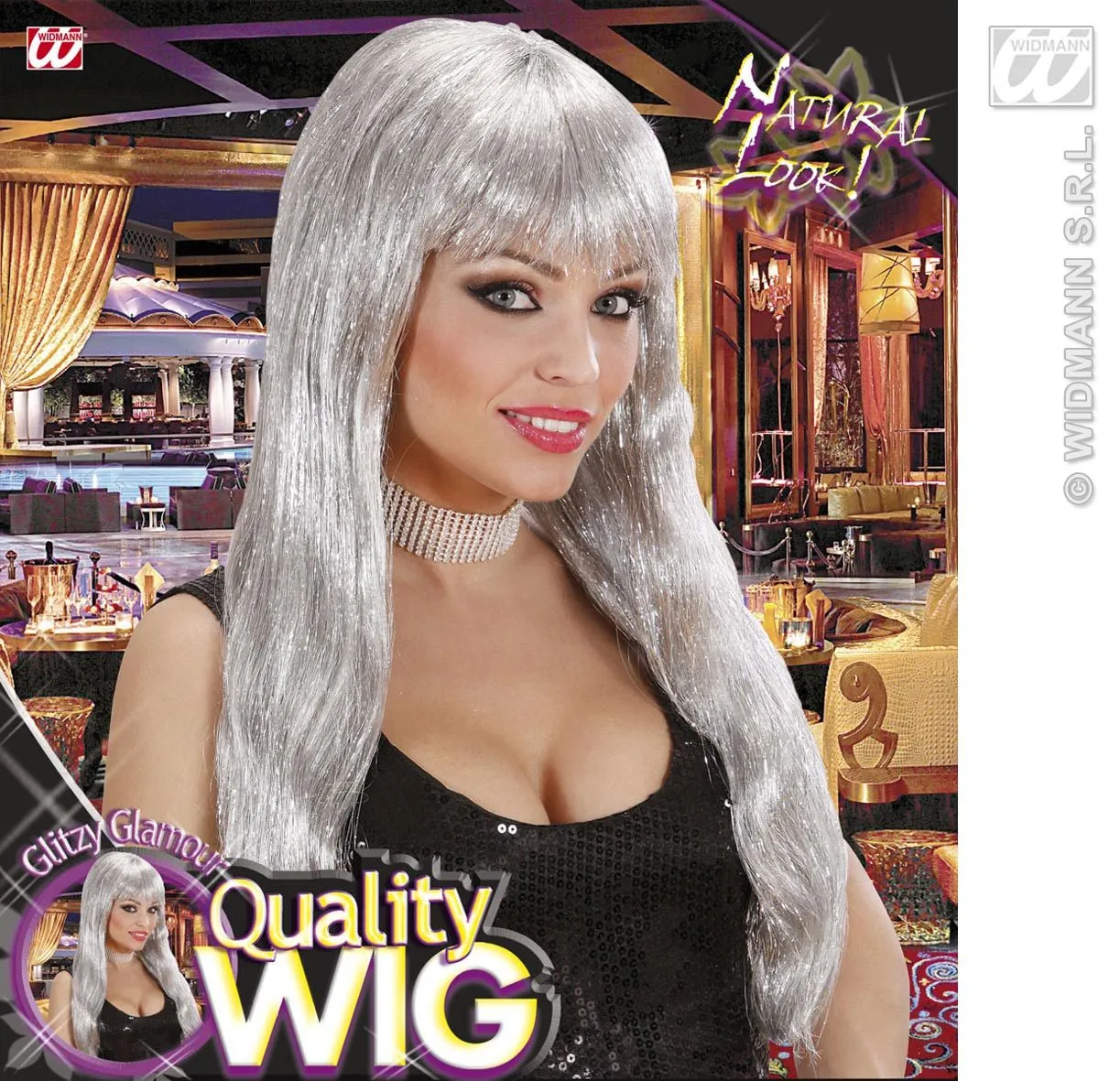 WIDMANN Pruik, Glitzy Glamourpruik, Zilver - Afbeelding 2