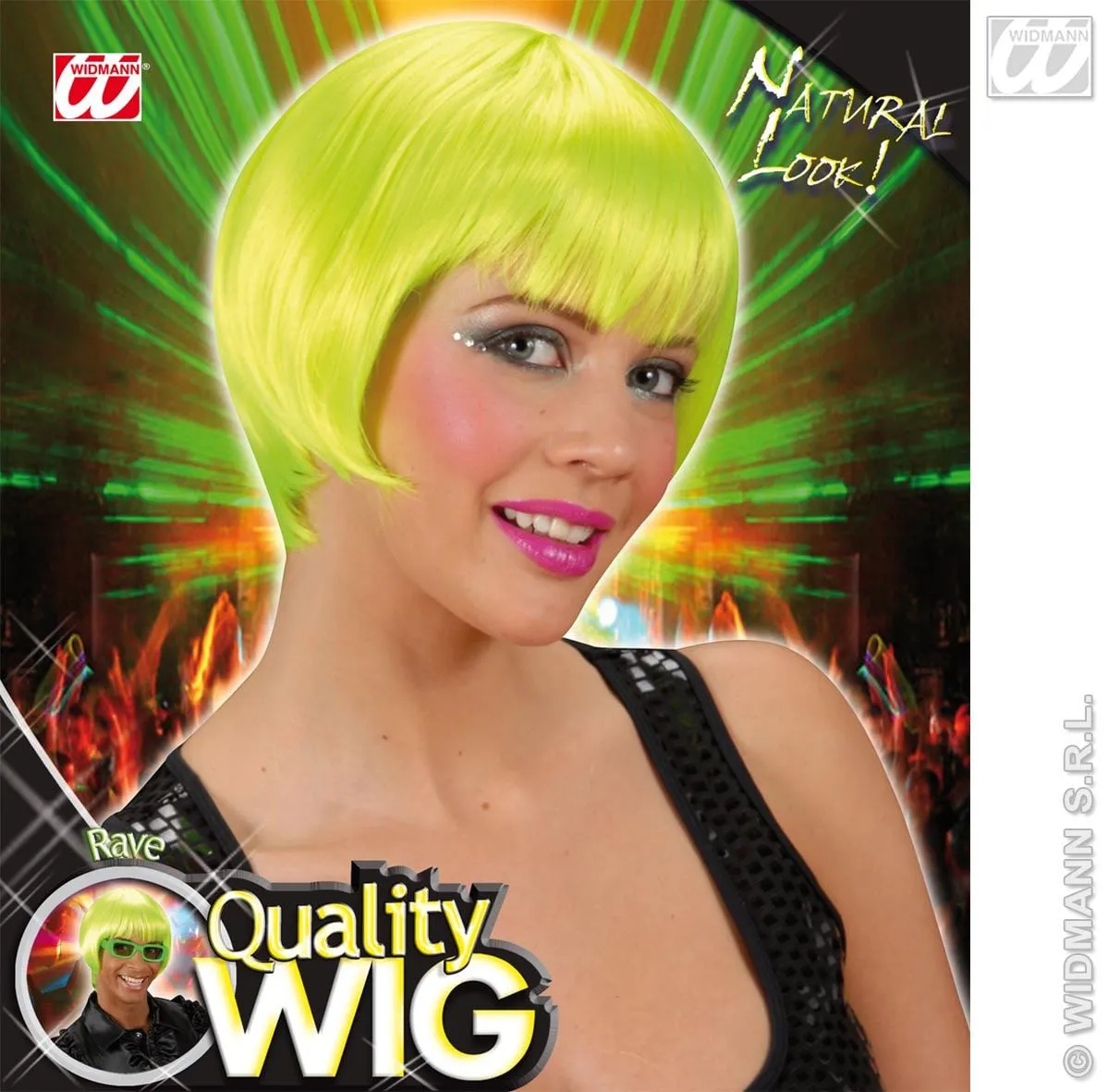 WIDMANN Pruik, Rave Neon Groen - Afbeelding 5