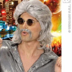 WIDMANN Pruik, 70s Man Grijs Sigaarrokende Voetbalanalist De Snor Johan Derksen Pruik