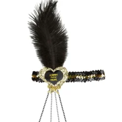 WIDMANN 20s Glitter Hoofdbandje Zwart / Goud Happy New Year Hartje