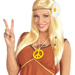WIDMANN Dammy Pruik, Hippie Met Bloemenkrans Blond