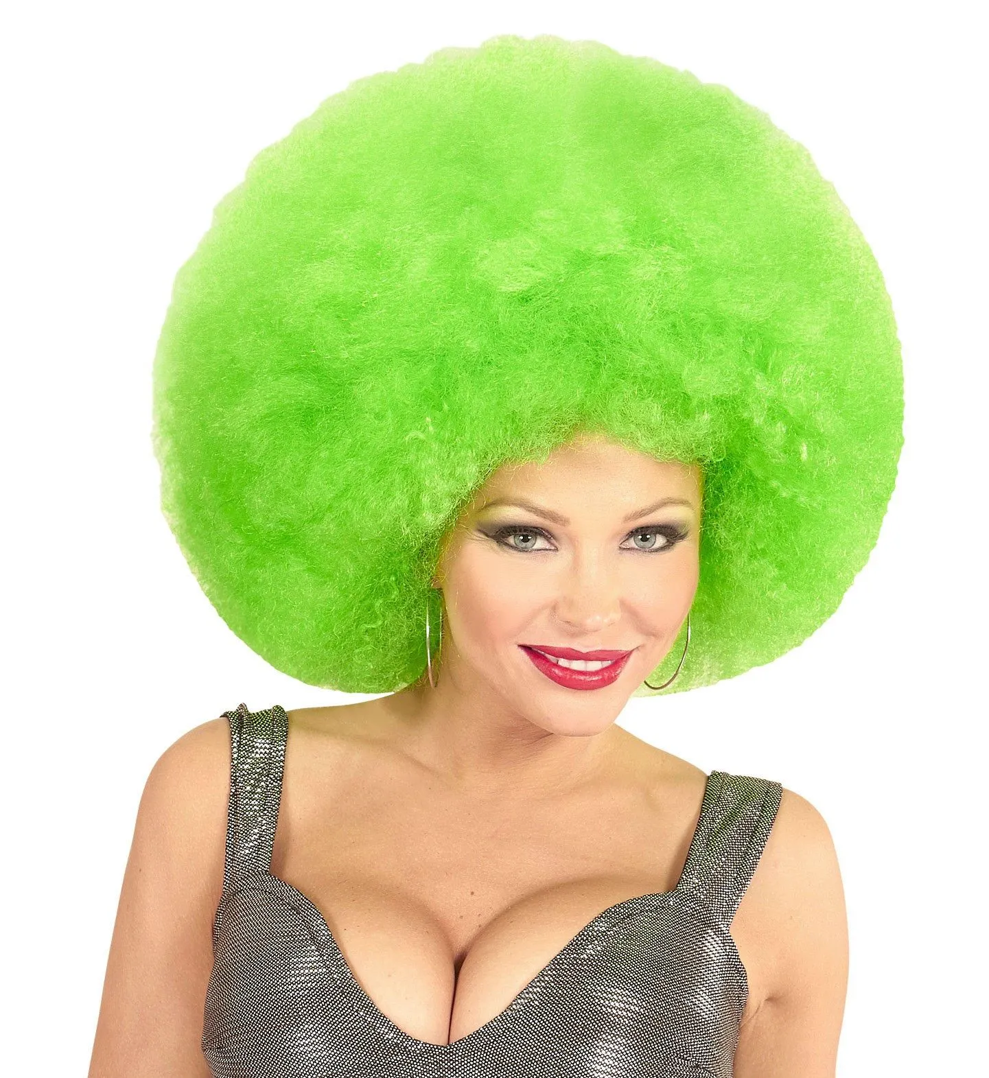 WIDMANN Soul Diva Pruik, Afro Extra Groot Groen