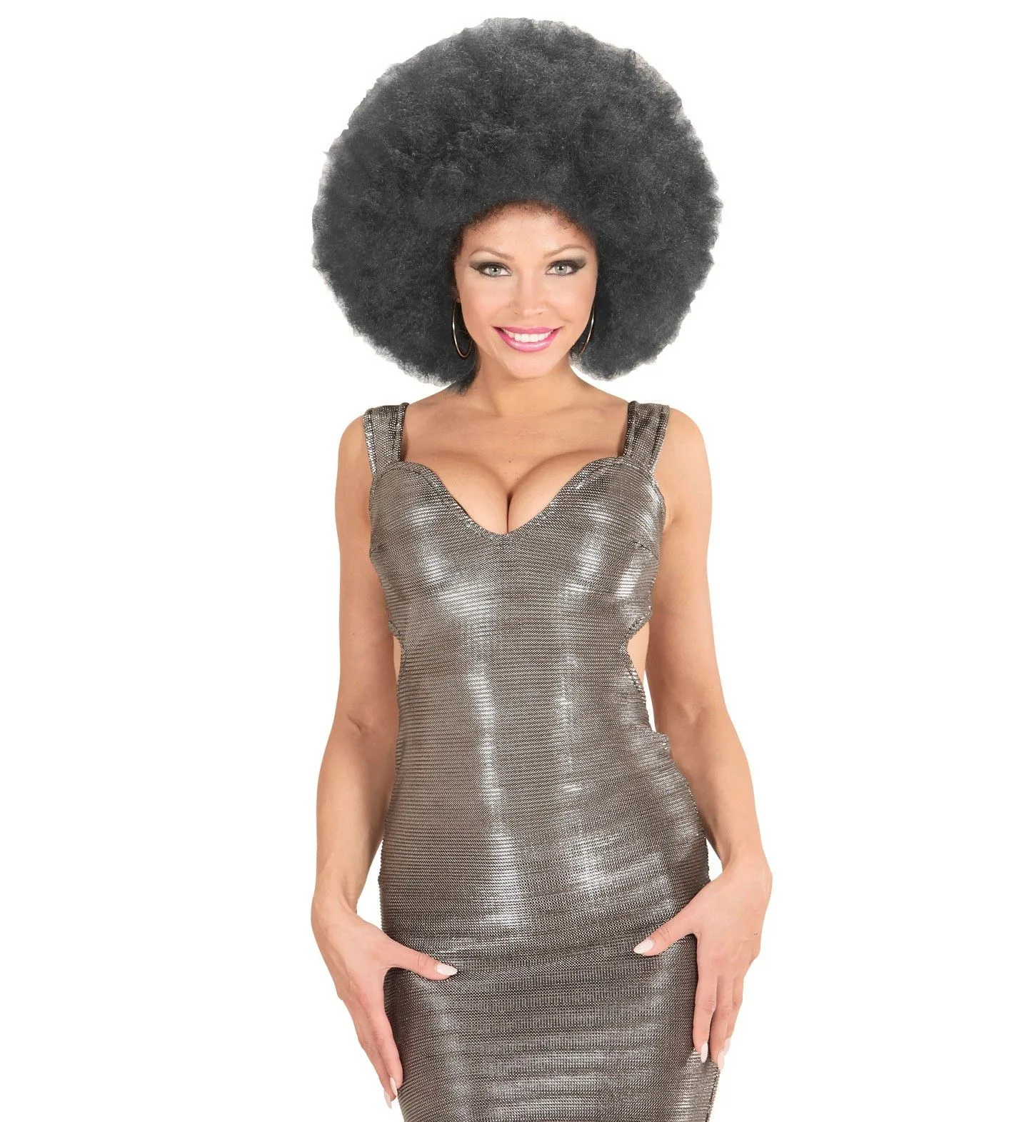 WIDMANN Soul Diva Pruik, Afro Extra Groot Zwart - Afbeelding 4