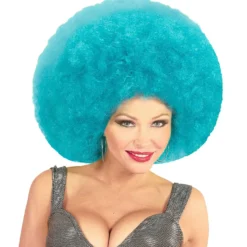 WIDMANN Soul Diva Pruik, Afro Extra Groot Azuur