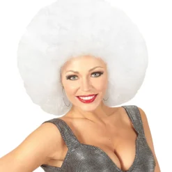 WIDMANN Soul Diva Pruik, Afro Extra Groot Wit