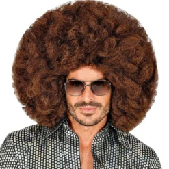 WIDMANN Enorm Grote Afro Pruik Bruin Bobby Ross