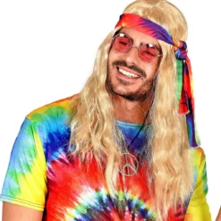 WIDMANN Hippie Pruik Met Hoofdband Tie Dye Blond
